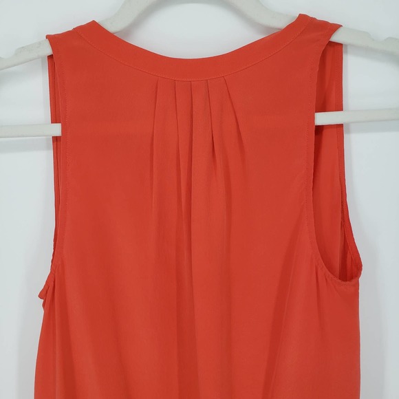 Joie Silk Blouse Sleeveless Aruna Top Split V Neck High‎ Low Hem Orange Work - Picture 7 of 9